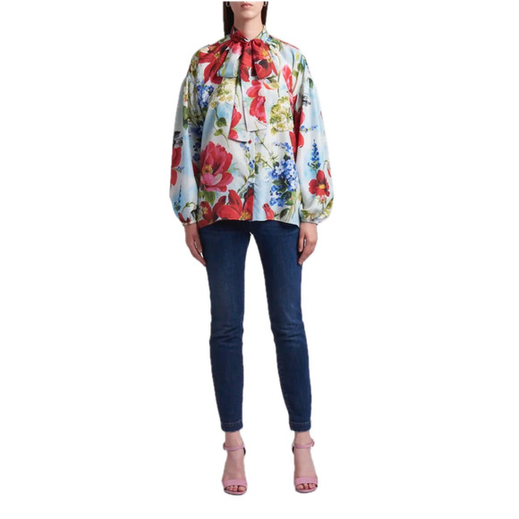 NWT  Dolce & Gabbana Floral Print Blouse Silk Shirt Multicolor IT 40 S - Picture 3 of 12